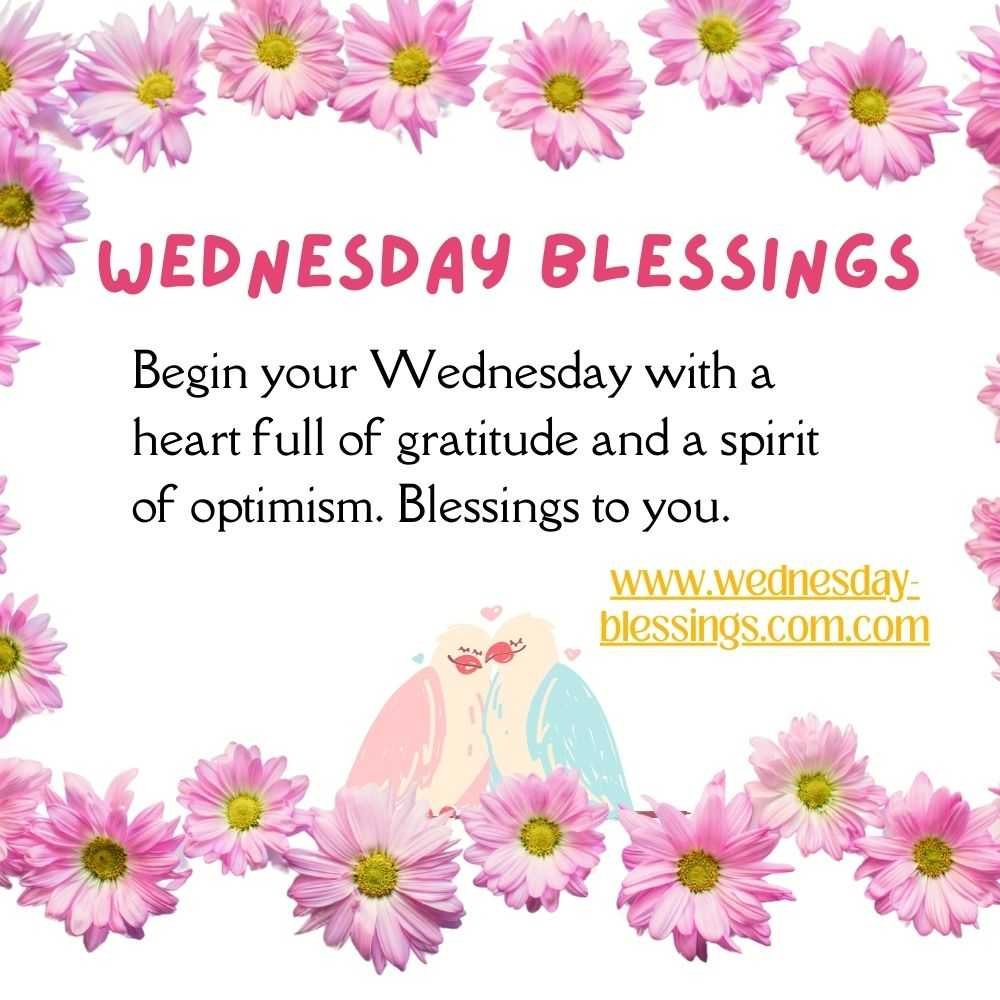 wednesday blessings with pink flower frames and love birds for couples